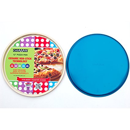 casaWare Ceramic Coated Non-Stick 12-Inch Pizza Pan (Cream/Blue)