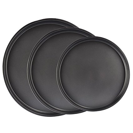 haoun Pack of 3 Non-stick Cake Pizza Bakeware Trays Pan Round (Black 9-inch,10-inch,12-inch)